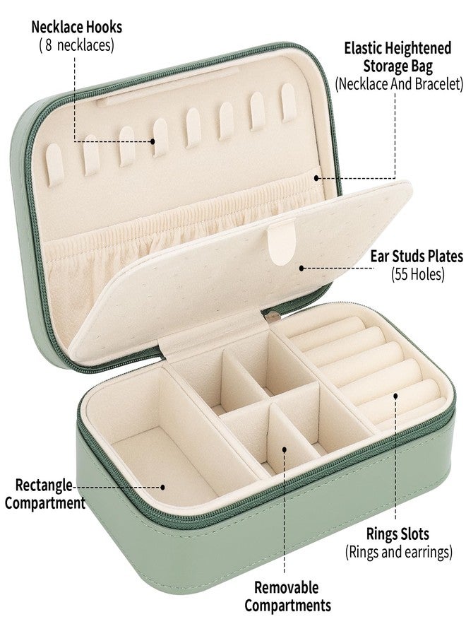 DesignSter Travel Jewelry Box, PU Leather Portable Jewelry Case, Small Jewelry Boxes for Gifts, Travel Jewelry Organizer for Women Rings Earrings Necklaces Bracelets (Avocado Green) - Image 2